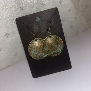 Textured Gold and Turquoise Circle Dangle Earrings